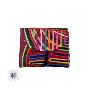 Unique Artisan Handmade Mola Wallet Small‎ Round 100% Leather Arte Kuna Colombia
